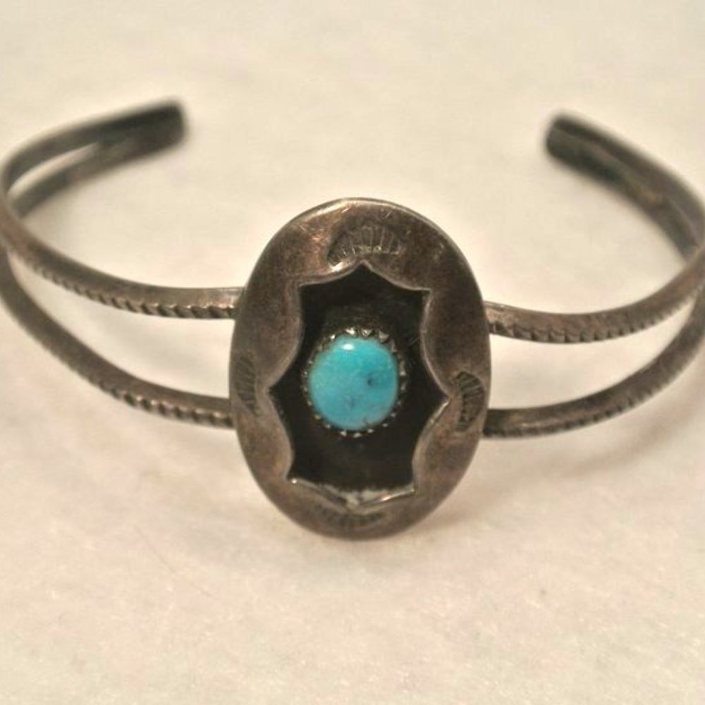 Native American Sterling Turquoise Cuff Bracelet in a star-shaped shadowbox